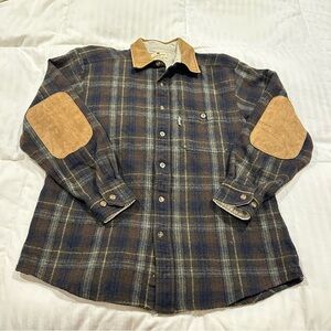 Vintage Woolrich Blue and Brown Plaid Casual wool blend Button Down Shirt